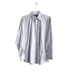 Nautica Mens Collared Classic Dress Shirt Button Long Sleeve Plain Gray Size 16